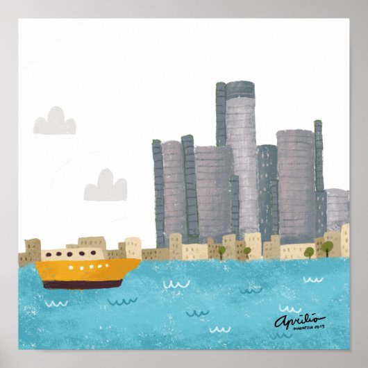 12x12 Whimsical Detroit Skyline Poster (Voorkant)