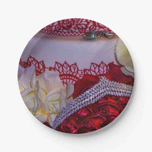 1304 - Trouwtaart, boeket en ringen Papieren Bordje (Voorkant)