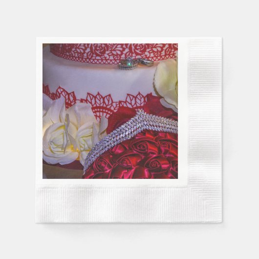 1304 - Trouwtaart, boeket en ringen Servet (Voorkant)