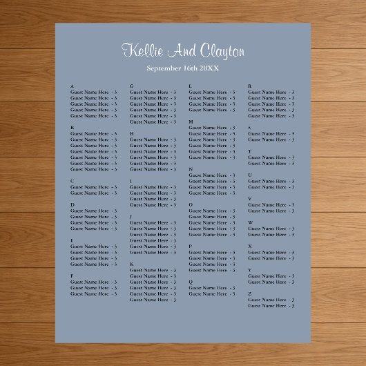 130 Blue Simple Wedding Seating Chart Poster