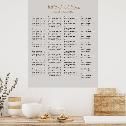 130 Gray Simple Wedding Seating Chart Poster (Keuken)
