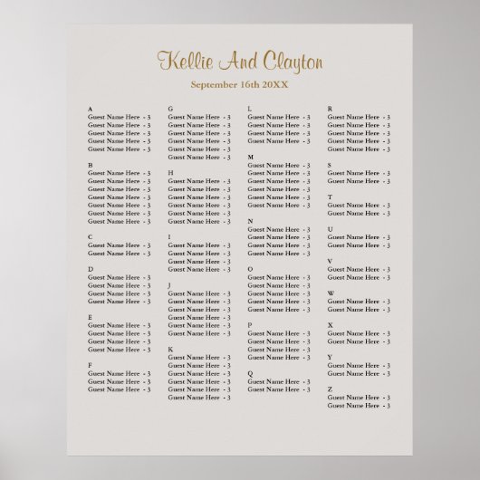 130 Gray Simple Wedding Seating Chart Poster (Voorkant)