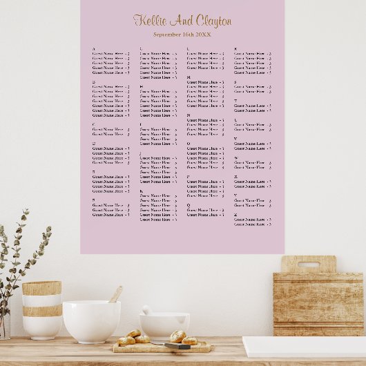 130 Paarse Simple Wedding Seating Chart Poster (Keuken)