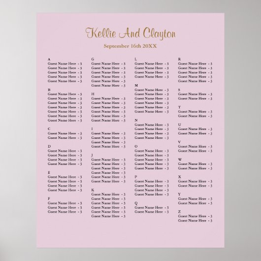 130 Paarse Simple Wedding Seating Chart Poster (Voorkant)