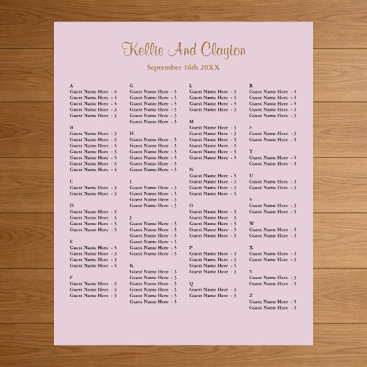 130 Paarse Simple Wedding Seating Chart Poster
