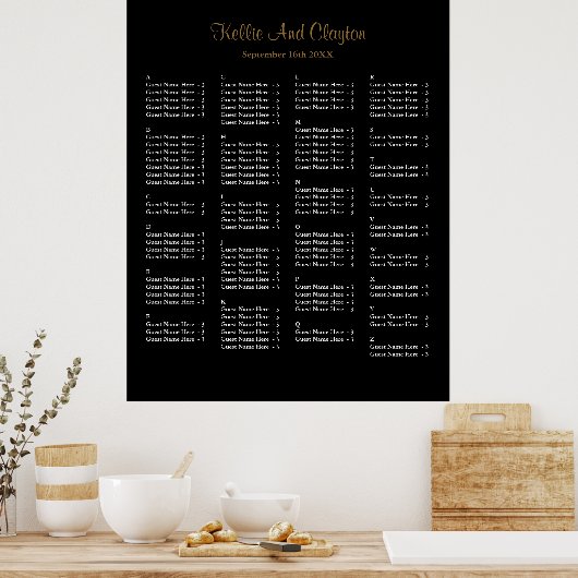 130 Simple Black Wedding Seating Chart Poster (Keuken)