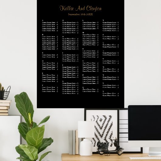 130 Simple Black Wedding Seating Chart Poster (Thuiskantoor)