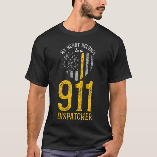 1314 Dispatcher Dunne gouden lijn waar mijn hart t T-shirt (Voorkant)