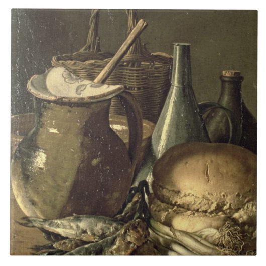 131-0058519/1 Leven met vissen, prei en brea Tegeltje (Voorkant)