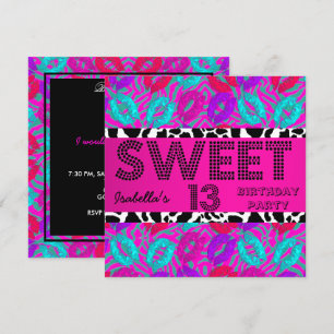 13 13th Birthday Lips Koe Paars Roze Blauwgroen Kaart