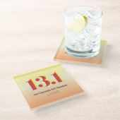 13.1 Vetgeelrode halve marathon lopen Glazen Onderzetter (Schuin)