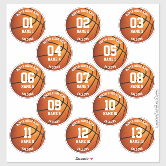 13 basketbalspelers INDIVIDUEEL gepersonaliseerd Sticker (Vel)