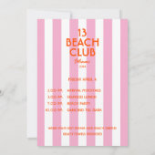 13 Beach Club Cabana Stripe 13th Birthday Party  Kaart (Achterkant)
