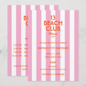 13 Beach Club Cabana Stripe 13th Birthday Party  Kaart (Voorkant / Achterkant)