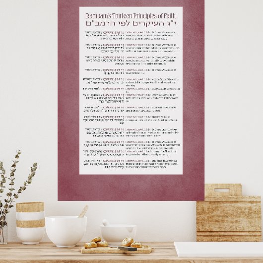 13 beginselen van de joodse geloofsovertuiging roz poster (Keuken)