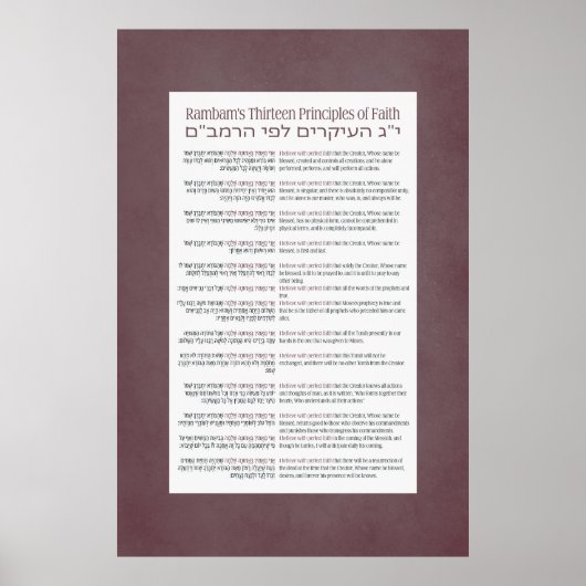 13 beginselen van de joodse trouw van Rambam Poster (Voorkant)