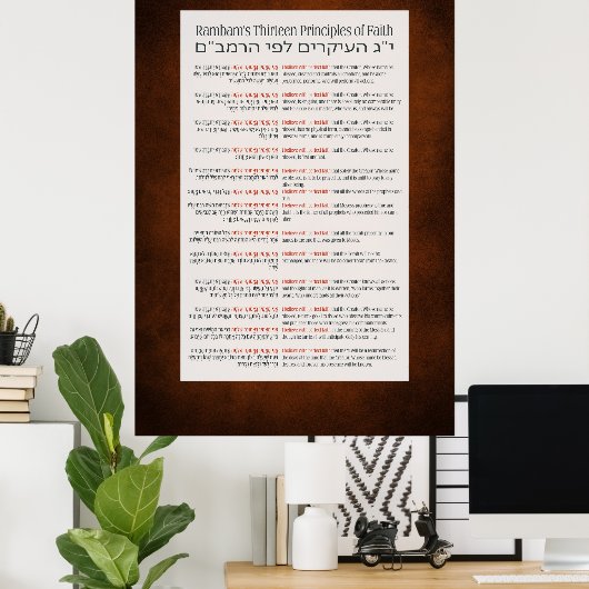 13 beginselen van het joodse Oranje geloof in Ramb Poster (Thuiskantoor)