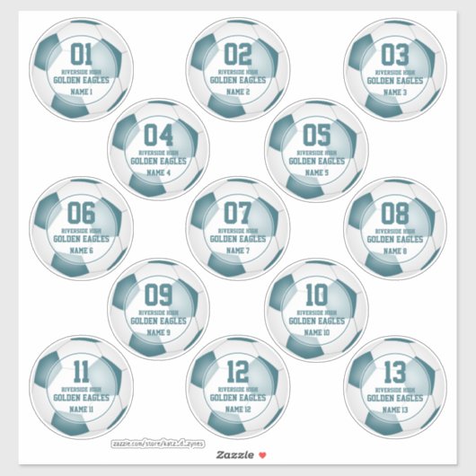 13 blauwgroen witte voetbalploegen kleuren jongens sticker (Vel)