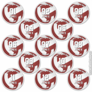 13 bordeauxrode volleybalstickers één voor elke at sticker