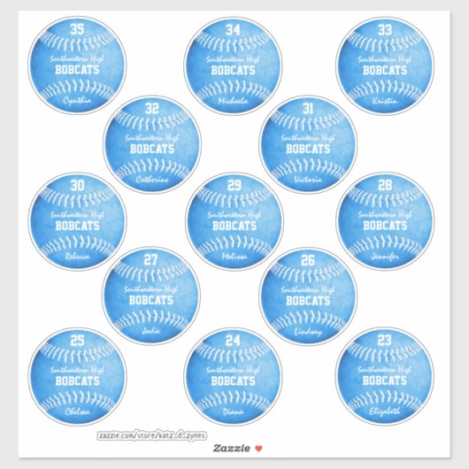 13 de namen blauwe softballons van de douanespeler sticker (Vel)