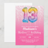 13 dertien hotroze meisjes verjaardagsuitnodiging. kaart (Voorkant / Achterkant)