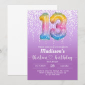 13 dertien paarse meisjes worden uitgenodigd voor kaart (Voorkant / Achterkant)