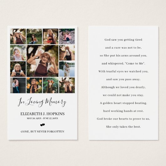 13 Foto Collage Funeral Memorial Prayer Kaarten Visitekaartje (Voorkant /achterkant)