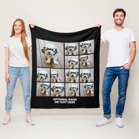 13 Foto Collage Modern Square Layout Black Fleece Deken (In situ)