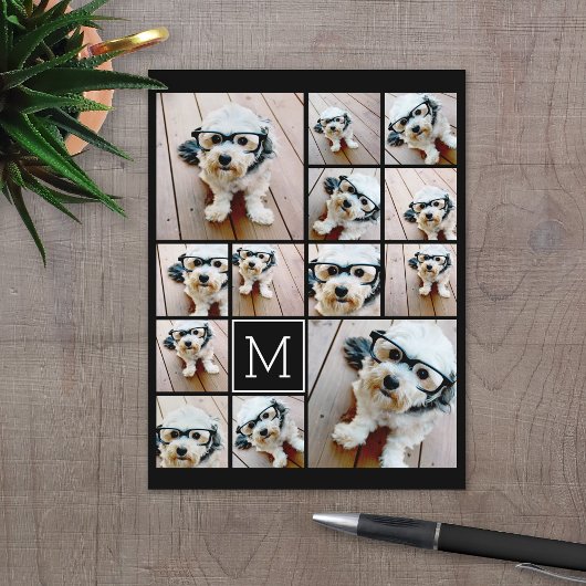 13 Foto Collage Monogram zwart - Kan kleur bewerke Briefkaart