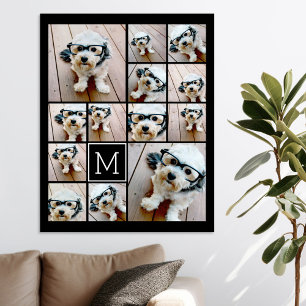 13 Foto Collage Monogram zwart - Kan kleur bewerke Canvas Afdruk