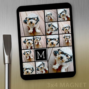 13 Foto Collage Monogram zwart - Kan kleur bewerke Magneet