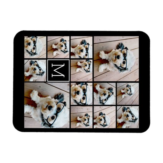13 Foto Collage Monogram zwart - Kan kleur bewerke Magneet (Horizontaal)