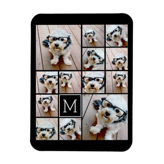 13 Foto Collage Monogram zwart - Kan kleur bewerke Magneet (Verticaal)