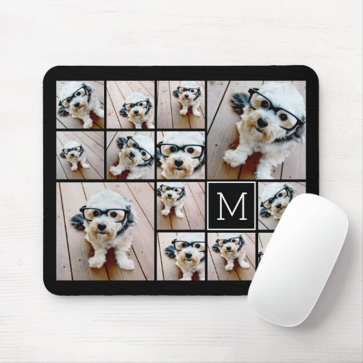 13 Foto Collage Monogram zwart - Kan kleur bewerke Muismat (Met muis)