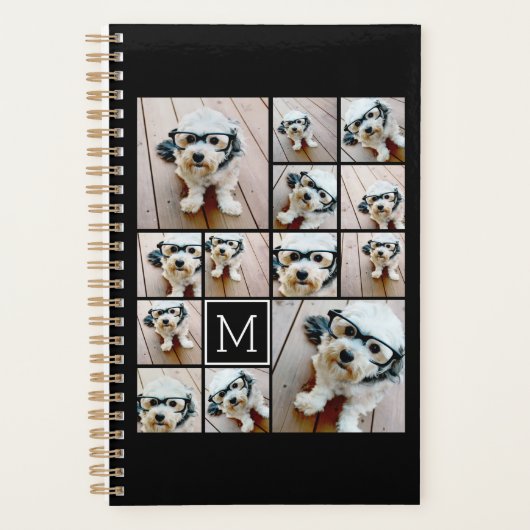 13 Foto Collage Monogram zwart - Kan kleur bewerke Planner (Voorkant)