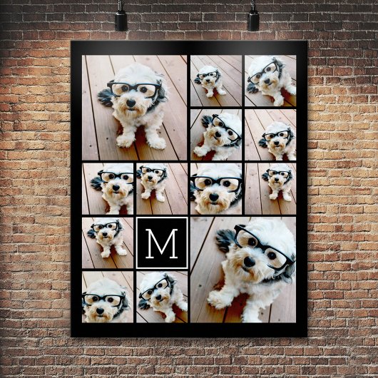 13 Foto Collage Monogram zwart - Kan kleur bewerke Poster