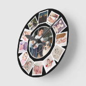 13 Foto Collage Persoonlijk Zwart Wit Ronde Klok (Hoek)