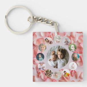 13 foto collage Persoonlijke naam roos  Sleutelhanger