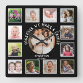13 Foto Collage Samen Familie Citaat Naam Zwart Vierkante Klok (Voorkant)