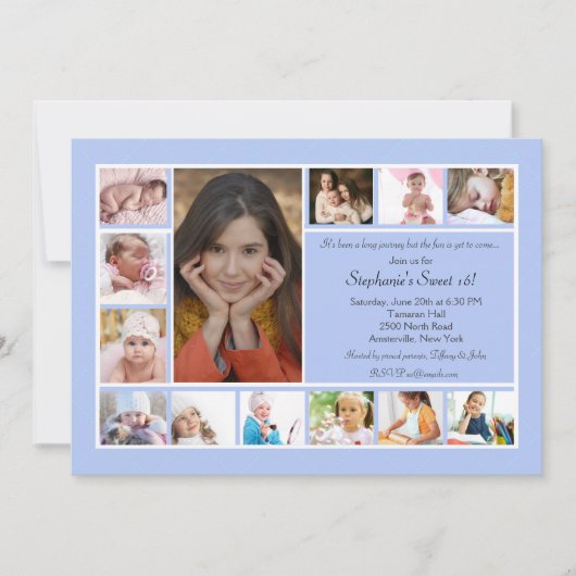 13 Foto Collage Verticaal Blauw Foto Uitnodiging 2 (Voorkant)