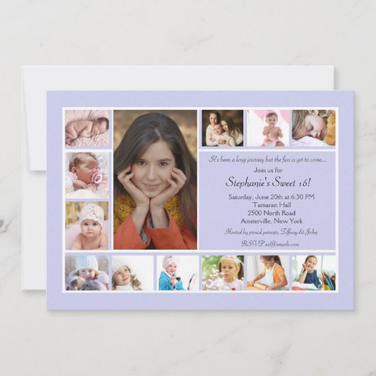 13 Foto-collage - Verticaal blauwe fotouitnodiging Kaart (Voorkant)