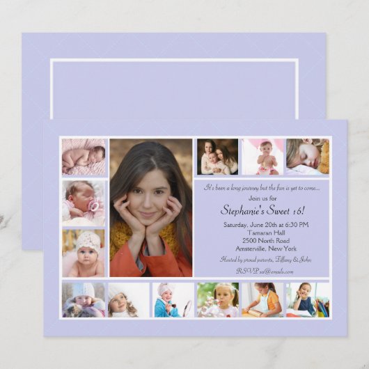 13 Foto-collage - Verticaal blauwe fotouitnodiging Kaart (Voorkant / Achterkant)