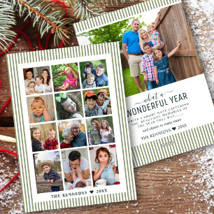 13 Foto Familie Jaaroverzicht Salie Groen Gestreep Feestdagenkaart