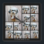13 Foto Funky Collage met eenvoudige tekst Vierkante Klok<br><div class="desc">Gebruik 13 vierkante foto's en maak een unieke en trendy fotocollage met een plaats voor een familienaam of een datum. Als u om het even wat rond moet bewegen,  klik op de aanpassingsknoop om veranderingen aan te brengen.</div>
