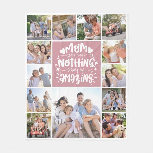 13 fotocollage mam je bent geweldig roze fleece deken (Voorkant)