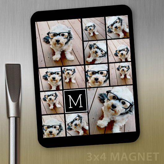 13 Fotocollage Monogram zwart - Kan Kleur Bewerken Magneet
