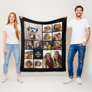 13 Fotocollageraster - aangepaste tekst kan zwart Fleece Deken
