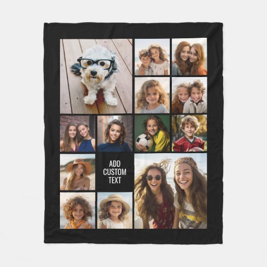 13 Fotocollageraster - aangepaste tekst kan zwart  Fleece Deken (Voorkant)