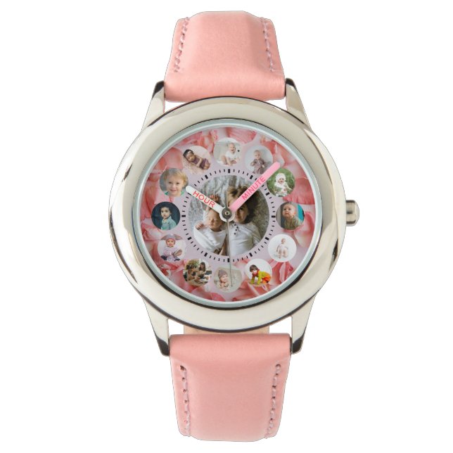 13 Foto's collage Persoonlijke naam rosy Horloge (Voorkant)