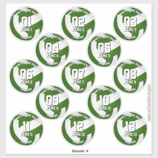 13 green volleyball stickers one for each athlete (Vel)